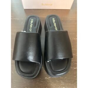 Chunky Platform Sandals Women’s 7 Black Open Toe Platform Slides Y2K Wedge NWT